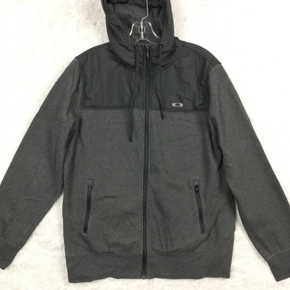 Oakley Mens Hoodie Sweatshirt Charcoal Gray Full Zip Fleece Outdoor S